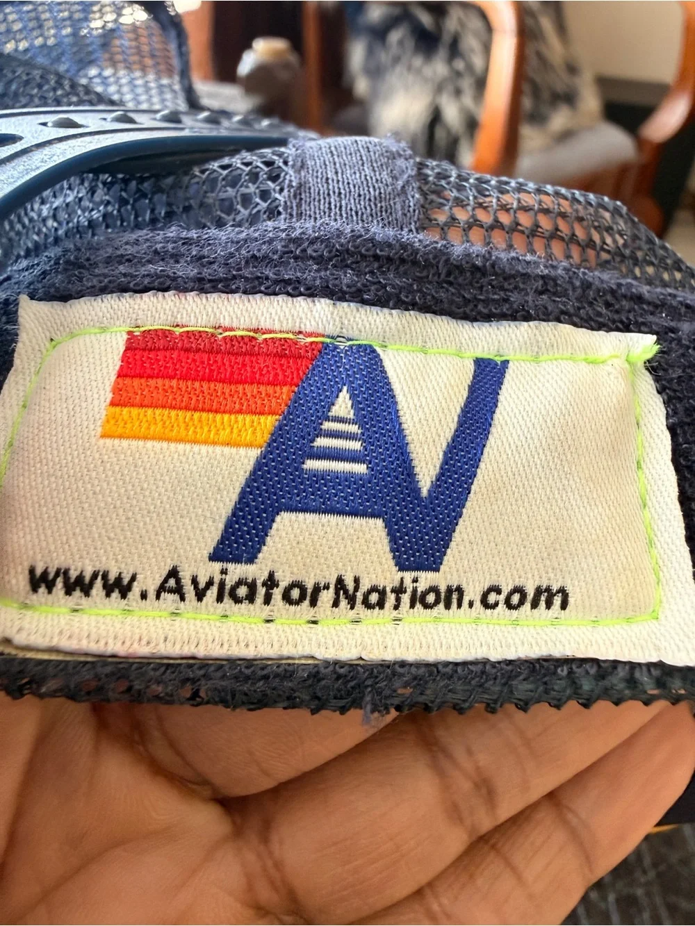 MOUNTAIN STRIPE VINTAGE TRUCKER HAT NAVY BLUE
